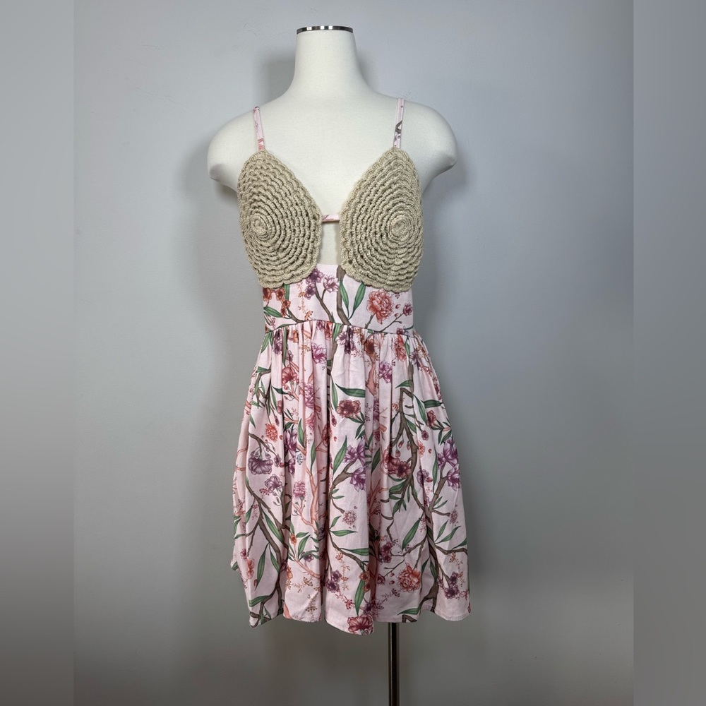 Bahia Maria Floral Cara Crochet Mini  Dress  Large